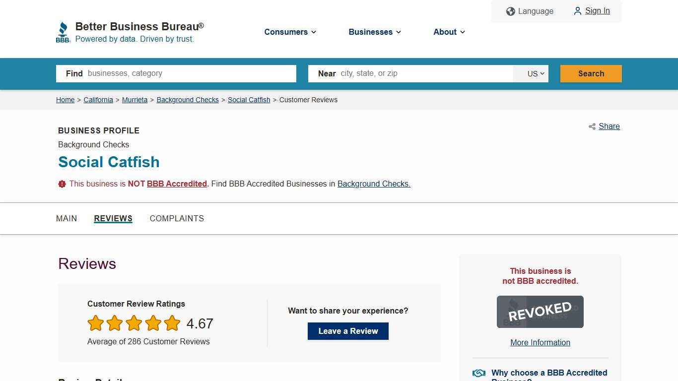 Social Catfish | BBB Reviews | Better Business Bureau